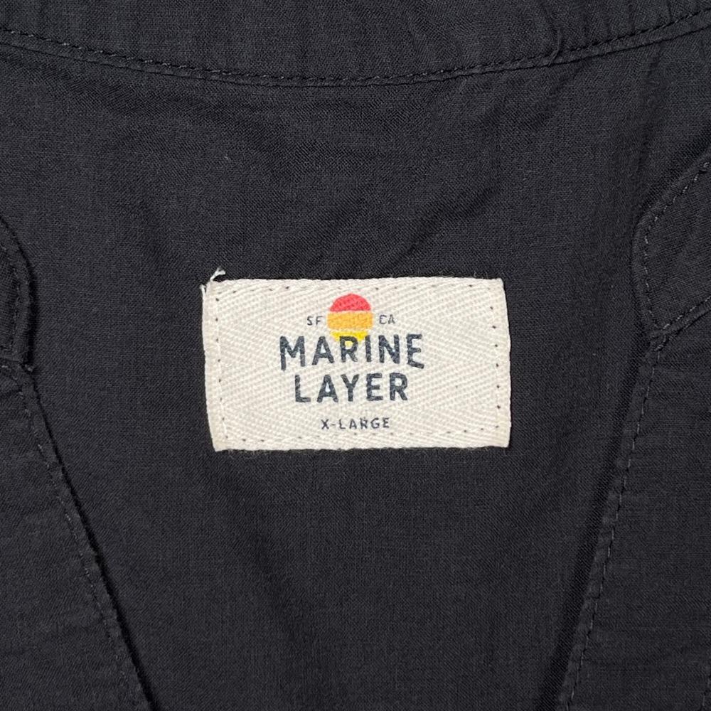 Marine Layer Button Down Top Women XL Black Cap Sleeve V-Neck Casual Blouse - Picture 3 of 8